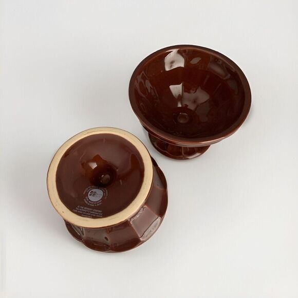 (2) Hershey's Brown Pedestal Style Ice Cream Bowls by Houston Harvest Hershey - Picture 4 of 11